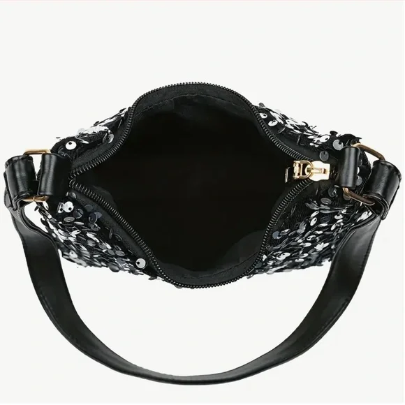 New Black Sequin Small Shoulder Bag - Picture 3 of 4
